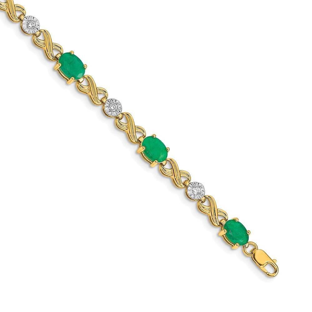 14k Yellow Gold Diamond And Emerald Infinity Bracelet